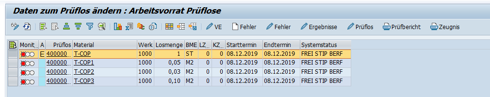 Innerhalb eines Fertigungsauftrages Prüflose für die einzelnen Kuppelprodukte anlegen