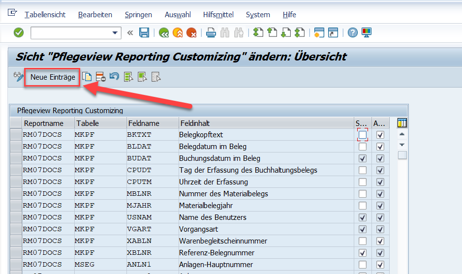 Pflegeview Reporting Customizing ändern