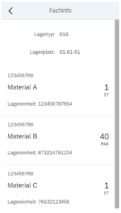App: Lagerfach-Information