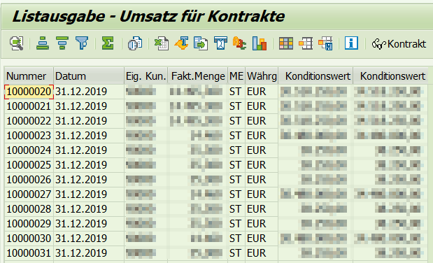 Transaktion WB2R_BUSVOL: Übersicht über angefallene Umsätze zu verschiedenen Konditionskontrakten