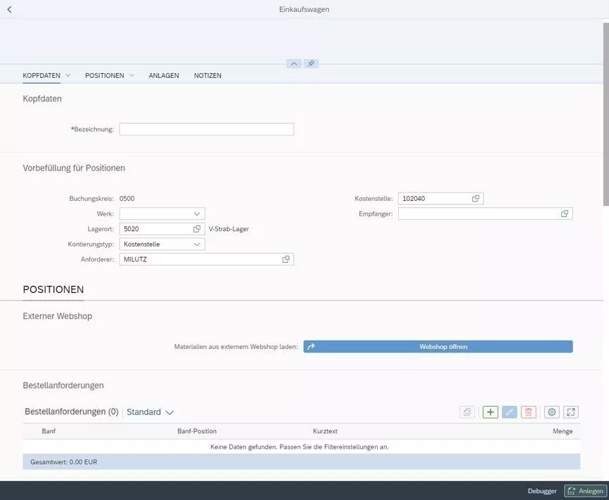 SAP-Webshop für Material- und Dienstleistungsanforderungen mindlogistik