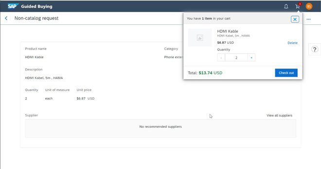Ariba Guided Buying: Kurzübersicht über die Produktinformationen im Einkaufswagen