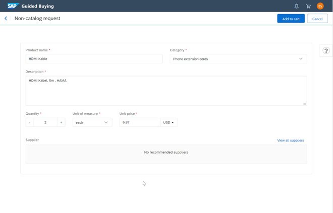 Ariba Guided Buying: Non catalog request erstellen