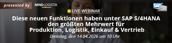 Banner: Diese neuen Funktionen haben unter SAP S/4HANA den größten Mehrwert für Produktion, Logistik, Einkauf & Vertrieb