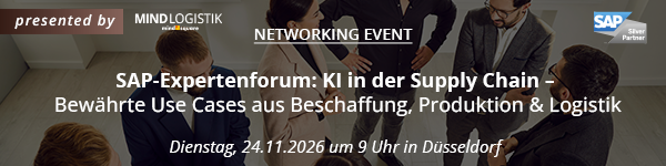 Banner: SAP-Expertenforum: KI in der Supply Chain – Bewährte Use Cases aus Beschaffung, Produktion & Logistik am 24.11.26 in Düsseldorf
