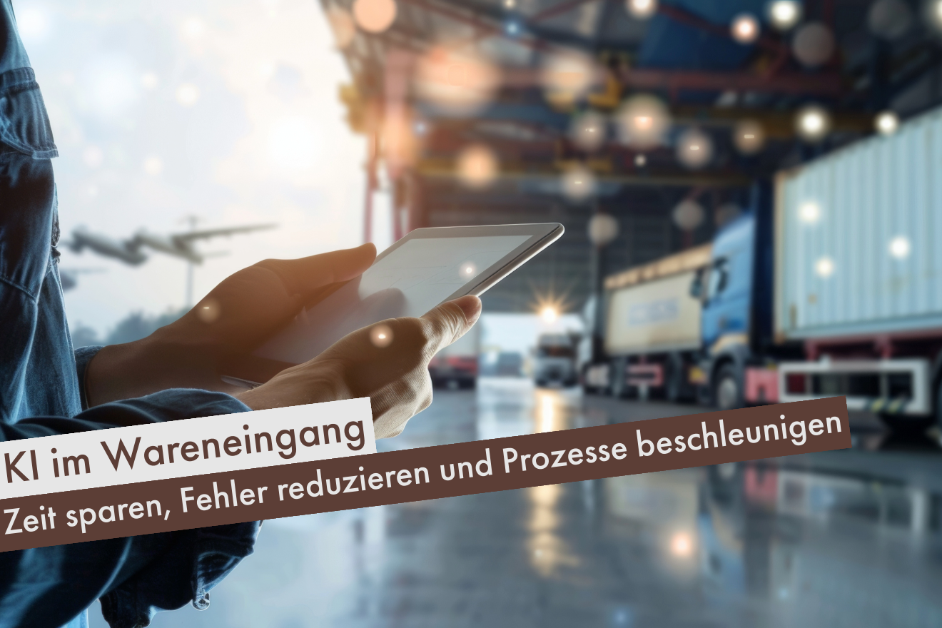 Mitarbeiter erfasst Wareneingang digital mit Tablet im Lager